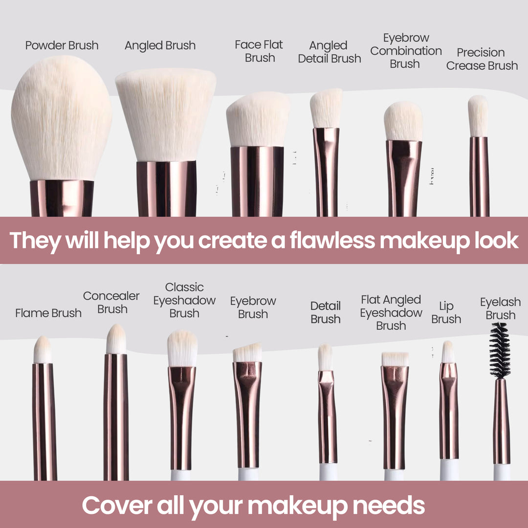 Beautimax Silver Makeup Brush Set with Mirror Case 14PCS with Mirror
