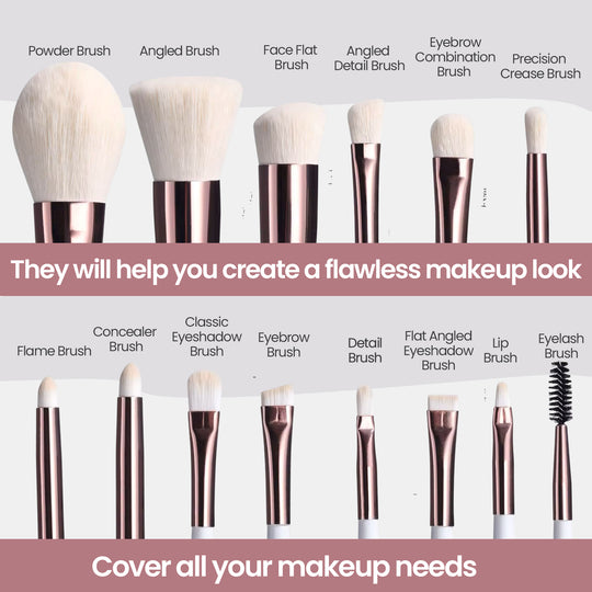 Beautimax Silver Makeup Brush Set with Mirror Case 14PCS with Mirror