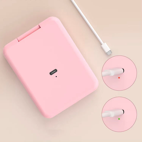 Rechargeable LED Pocket Mirror – Portable Folding Travel Mirror with Touch Light & USB Charging (Pink)