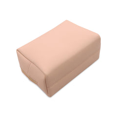 Minimalist Nude Makeup Bag – Soft PU Leather Cosmetic Pouch with Gold Zipper for Travel & Daily Use