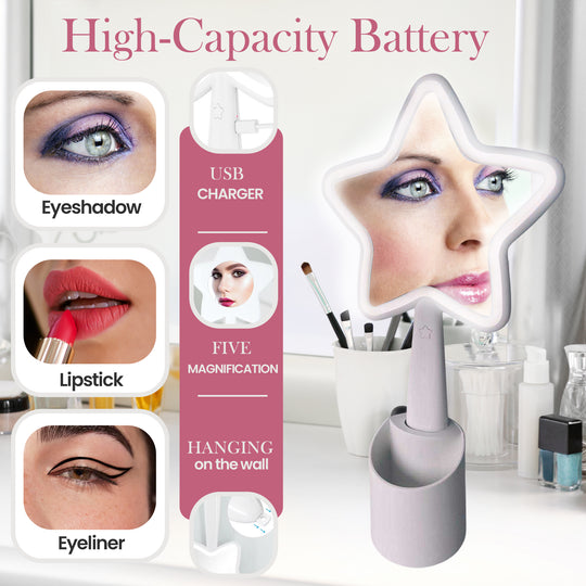 Women Gift – 5 Stars Custom Portable LED Light Makeup Mirror | Fashionable Compact Vanity Mirror