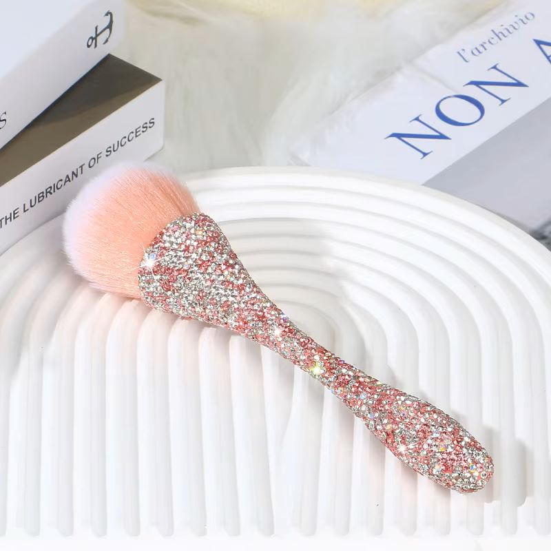 3-Piece Glitter Handle Makeup Brush Set – Luxury Blush & Powder Brushes with Rhinestone Design