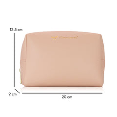 Minimalist Nude Makeup Bag – Soft PU Leather Cosmetic Pouch with Gold Zipper for Travel & Daily Use