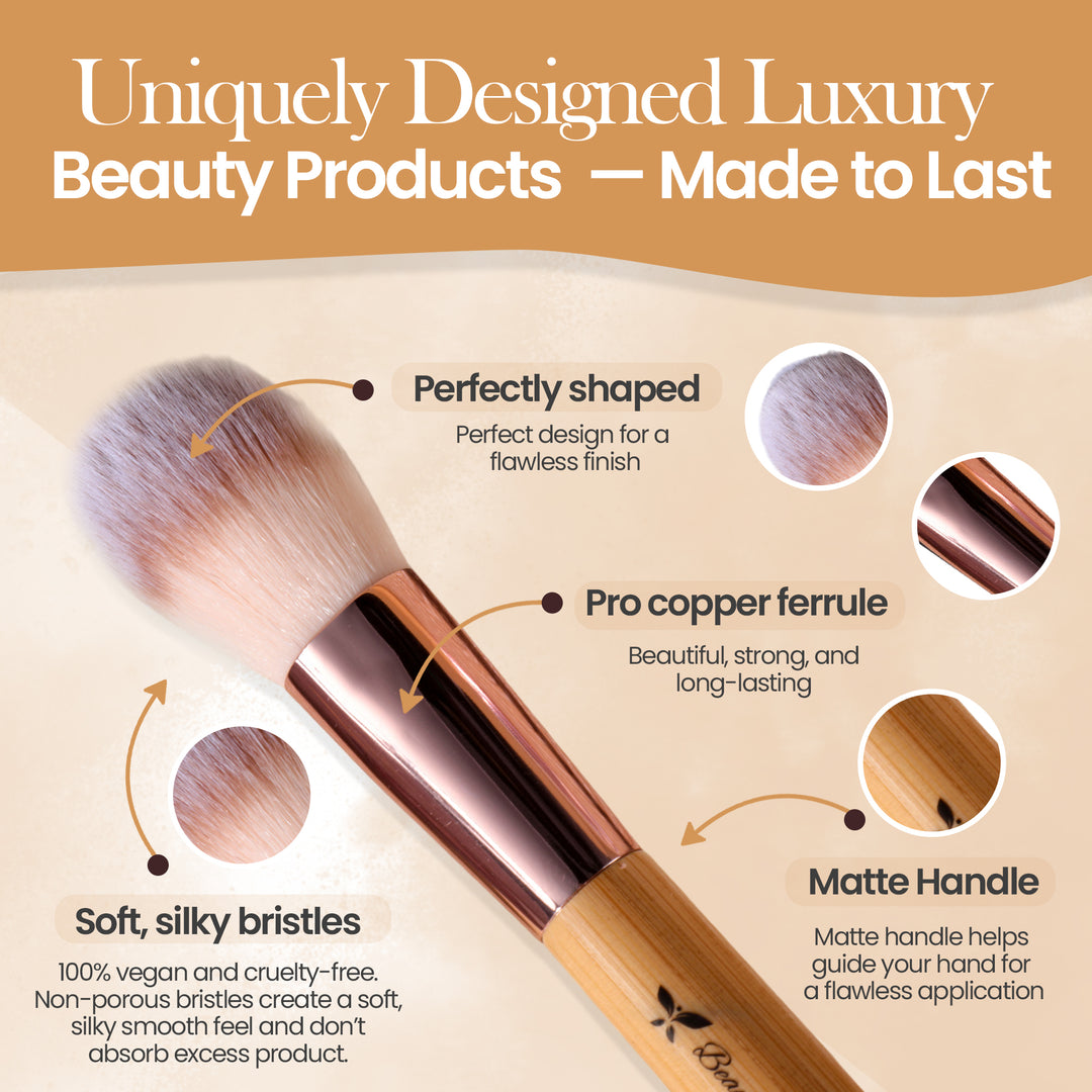 Beautimax Makeup Brush Set with Mirror Case 14PCS Travel LED Mirror Makeup Brush Set (Bamboo)