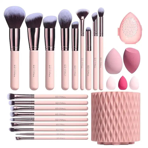 24-Piece Professional Makeup Brush & Sponge Set with Storage Cup Face & Eye Brushes, Beauty Blenders & Brush Cleaner