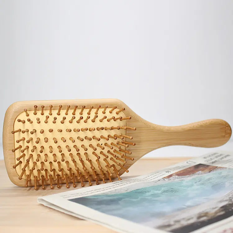 2-Piece Bamboo Hair Brush Set – Eco-Friendly Paddle & Oval Detangling Brushes with Wooden Bristles