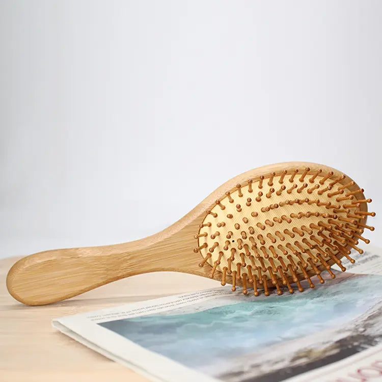 2-Piece Bamboo Hair Brush Set – Eco-Friendly Paddle & Oval Detangling Brushes with Wooden Bristles