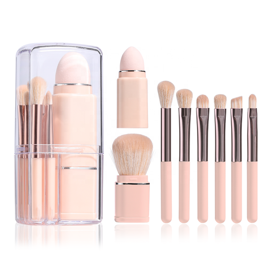 10-Piece Travel Makeup Brush & Sponge Set with Storage Case – Compact Beauty Kit for Eyes & Face