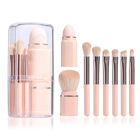 10-Piece Travel Makeup Brush & Sponge Set with Storage Case – Compact Beauty Kit for Eyes & Face