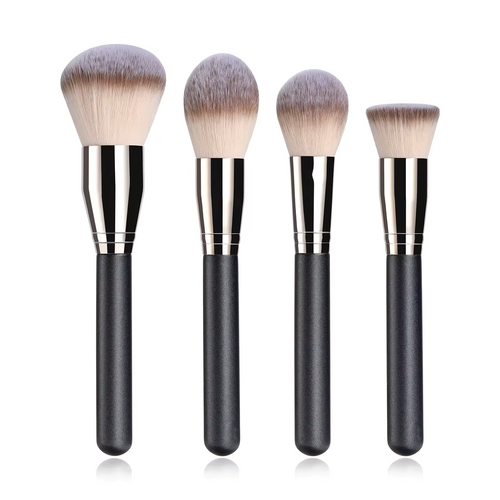 4-Piece Professional Face Makeup Brush Set Foundation, Powder, Blush & Contour Brushes with Black Handles
