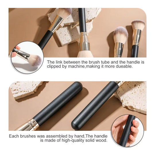 4-Piece Professional Face Makeup Brush Set Foundation, Powder, Blush & Contour Brushes with Black Handles