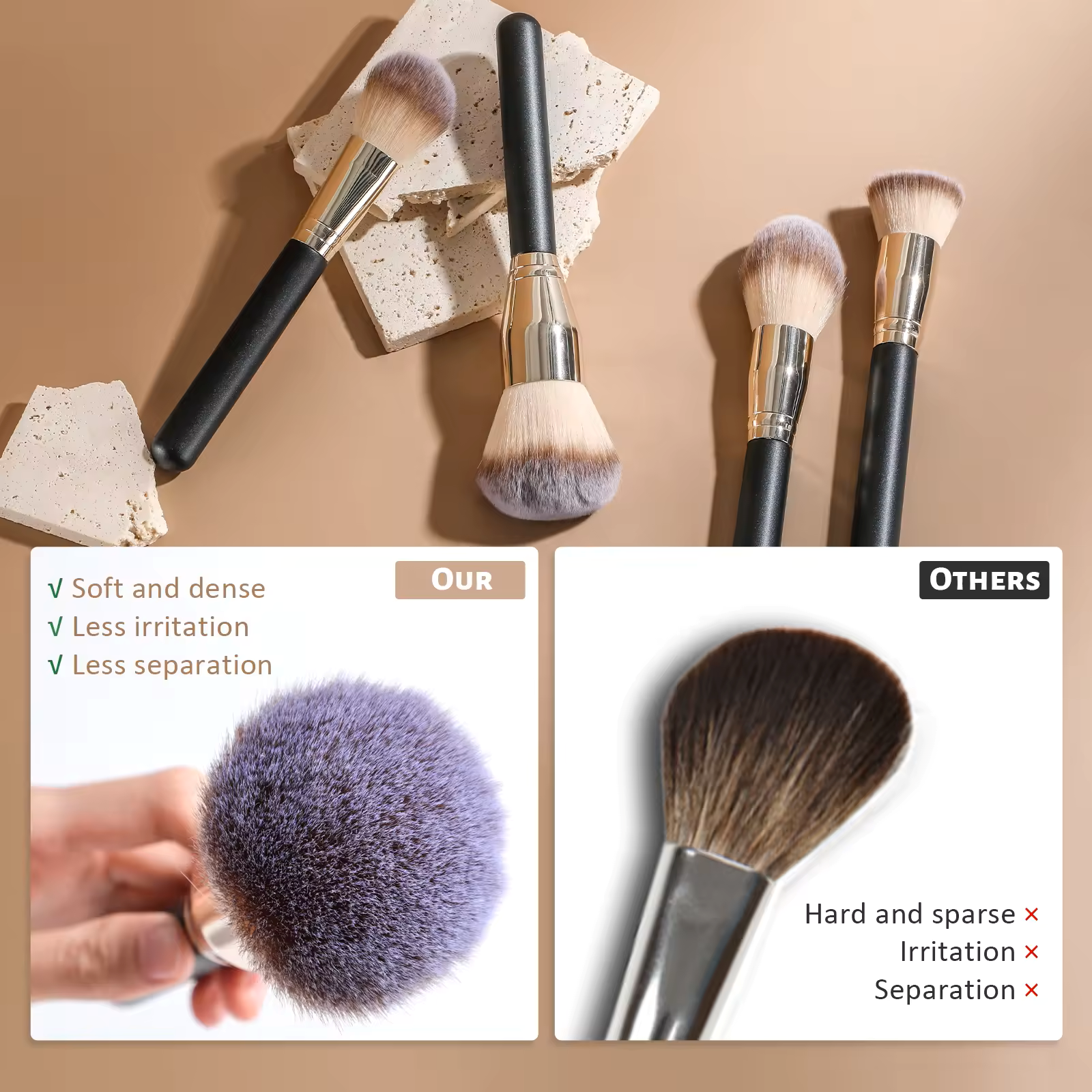 4-Piece Professional Face Makeup Brush Set Foundation, Powder, Blush & Contour Brushes with Black Handles