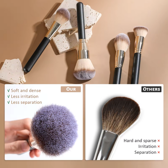 4-Piece Professional Face Makeup Brush Set Foundation, Powder, Blush & Contour Brushes with Black Handles