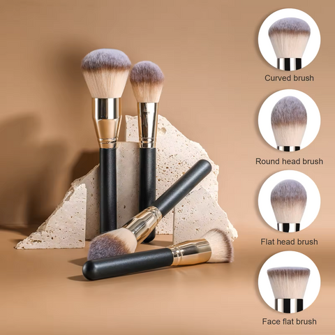4-Piece Professional Face Makeup Brush Set Foundation, Powder, Blush & Contour Brushes with Black Handles