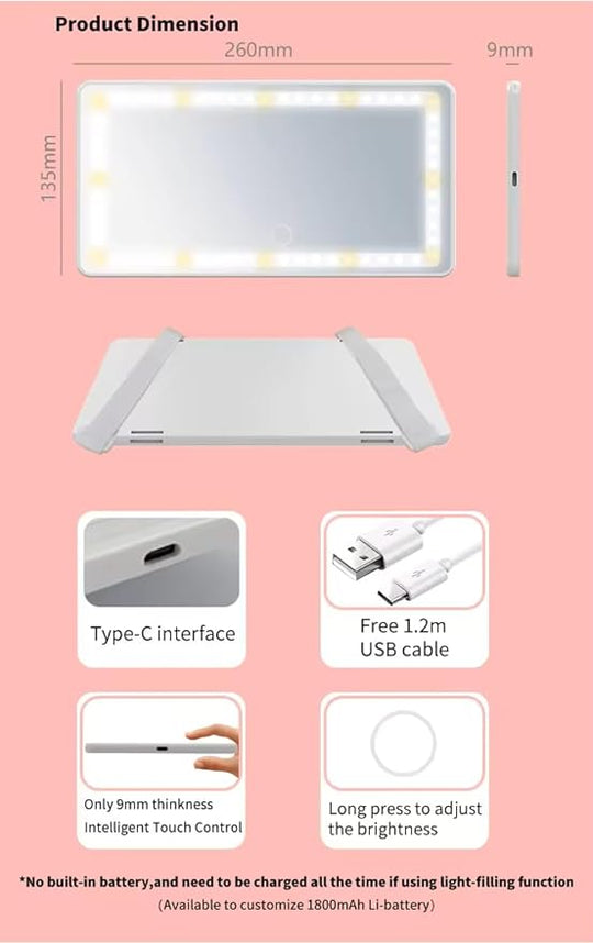 Car Vanity Mirror Make Up At A Car Hang On the Visor Board 3 Color LED Light Adjustable Brightness With Lithium Battery Mirror