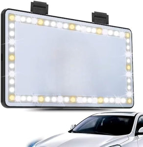 Car Vanity Mirror Make Up At A Car Hang On the Visor Board 3 Color LED Light Adjustable Brightness With Lithium Battery Mirror