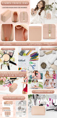 Minimalist Nude Makeup Bag – Soft PU Leather Cosmetic Pouch with Gold Zipper for Travel & Daily Use